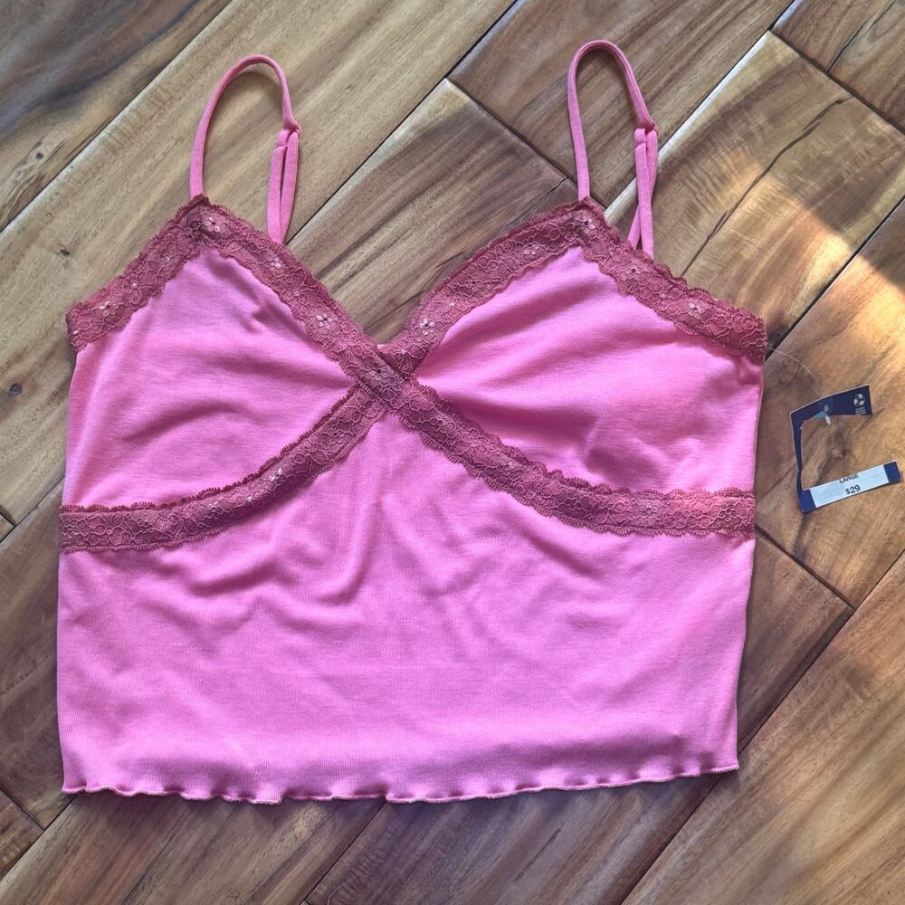 Arizona Y2K Hippy Lacey Pink Boho Preppy Coquette Crop Tank Adjustable Straps Lg